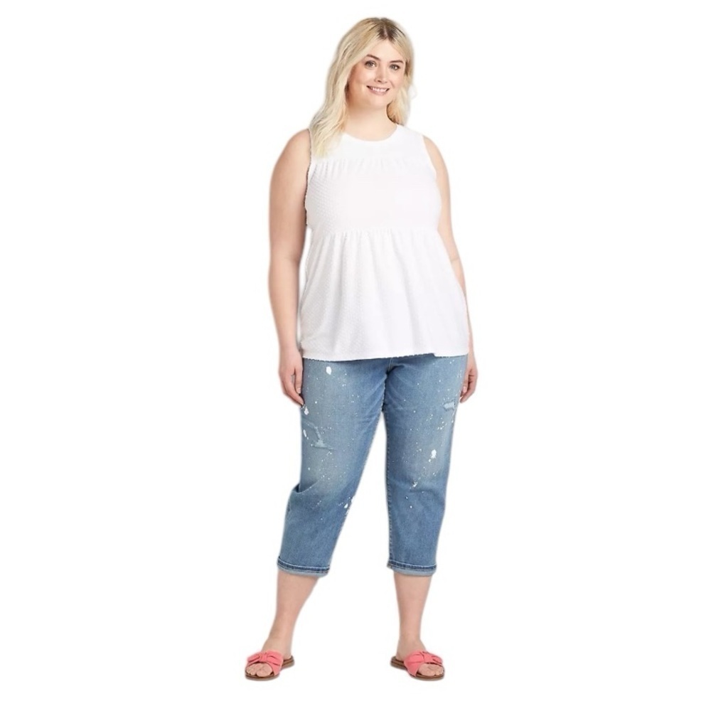 Lane Bryant Signature Fit Boyfriend Capri Paint Splatter Blue Jean Sz 18 #1458